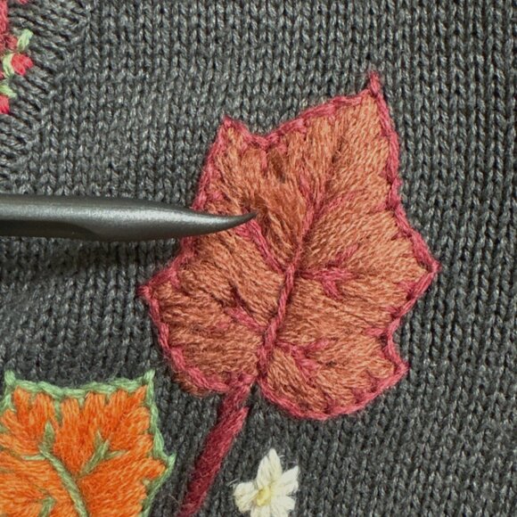 Vintage Bobbie Brooks Womens Gray Fall Cardigan Sweater Embroidered Sz XL 16/18 - Picture 12 of 15